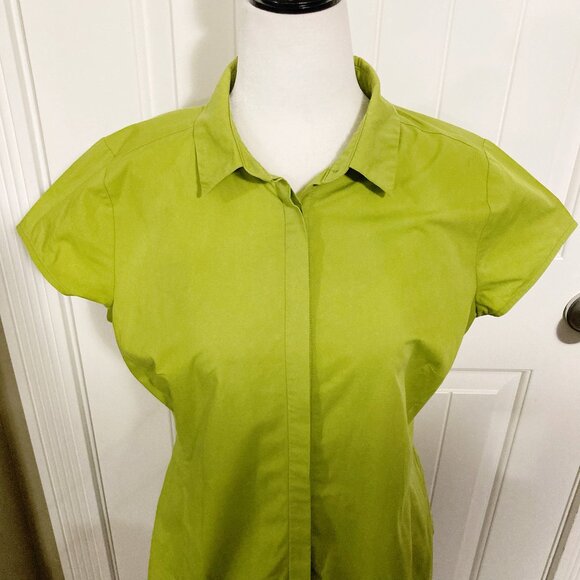 WORTHINGTON Chartreuse green short-sleeve button-down shirt MEDIUM LARGE blouse - Picture 4 of 14